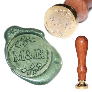 Personalised Ivy Leaf Wax Seal Stamp: Custom Initials, Wood Handle