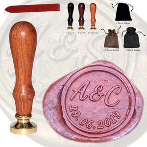 Wax Seal Stamp custom engraved with your Initials and Date for Wedding Invitations (25mm)