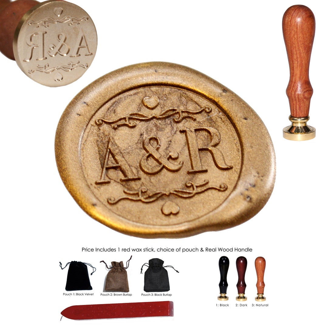 Wax Seal Stamp Heart Scroll Design 22mm Your Personalised Initials Custom  Engraved for Wedding Invitations Includes 1 Wick Wax Stick & Pouch 