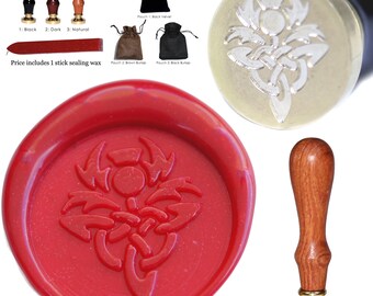 Scottish Thistle 20mm Wax Seal Stamp supplied with 1 Red Wax Stick and Choice of Pouch