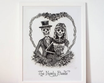 INSTANT DOWNLOAD - The Newly Deads - muerte, gothic print. Perfect for alternative weddings, engagements. Gift