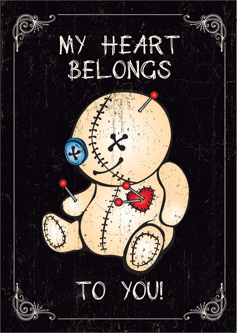 My heart belongs to you alternative voodoo doll valentines love card. Gothic Card image 2
