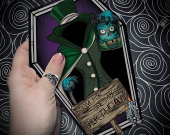 Room For One More Birthday? Coffin Card - Alternative greetings  card. Gothic tattoo theme. Goth Card. Haunted Mansion