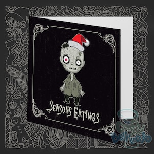 Zombi de Seasons Eatings : une carte de Noël alternative au gothique sombre, disponible à l'unité ou en lot. Carte gothique