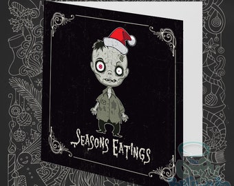 Seasons Eatings Zombie - alternative dark gothic Christmas card, available as a single or in packs. Goth card