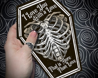 A Love More Than Love - Alternative anniversary, valentine, love card. Skeleton gothic cute. Goth Card. Poe