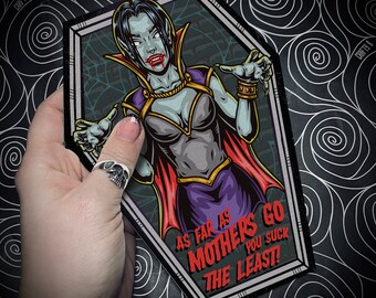 NEW COFFIN CARDS - As Far As Mothers Go, You Suck The Least - Alternative Mothers Day card. Vampire, Dracula, Goth Card