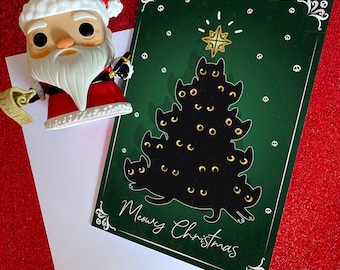 Meowy Christmas - alternative Cat Christmas card, available as a single or in packs. Goth card