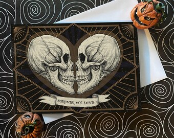 Forever my love - alternative skeleton skull gothic love wedding card