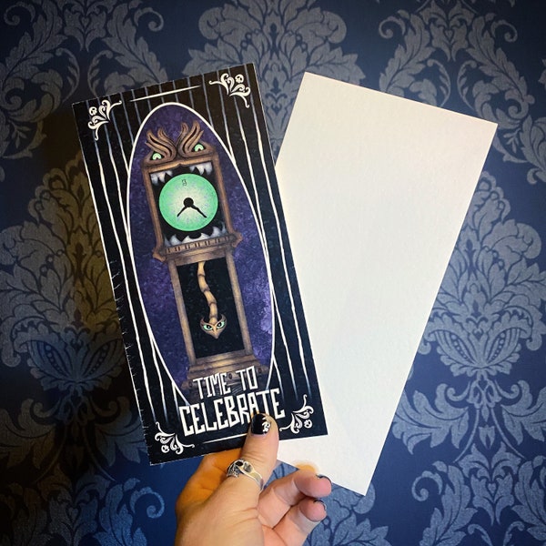 Zeit zum Feiern! - Alternative Haunted Mansion inspirierte Geburtstagskarte. Haunted Uhr.