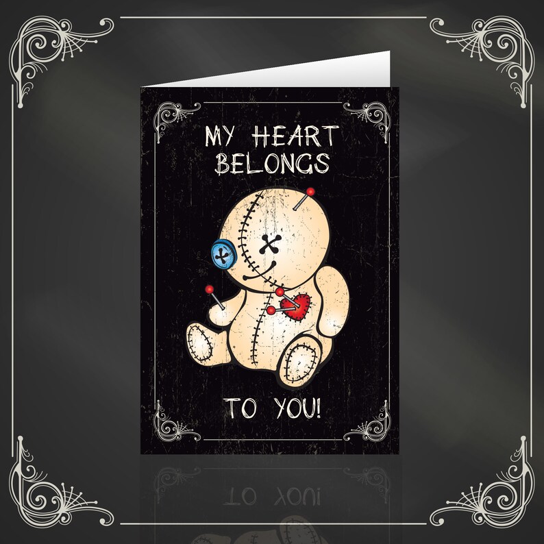 My heart belongs to you alternative voodoo doll valentines love card. Gothic Card image 1