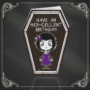 NEW Coffin Cards - Have an HEX-cellent Brthday- Alternative greetings card. Gothic tattoo theme. Goth Card