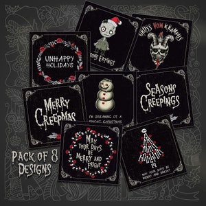 Paquete de 8 tarjetas navideñas alternativas de estilo gótico oscuro. Paquete múltiple de tarjetas góticas. Navidad negra