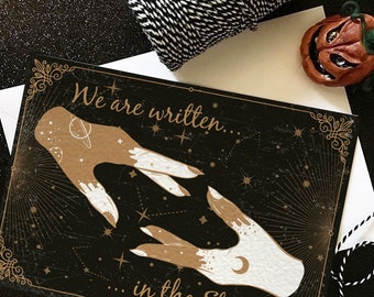 We are written in the stars - Alternative love, wedding, valentines, engagement greetings card. Gothic, muerte, day of the dead