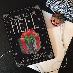 Je vous souhaite un Noël d'enfer ! - Une carte de Noël alternative inspirée de Hellraiser. Parfait pour tout fan d'horreur !