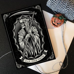 RIP Your Jugend - Alternative Grußkarte. Gothic Tattoo Thema. Gothic Karte. Vintage Schriftzug