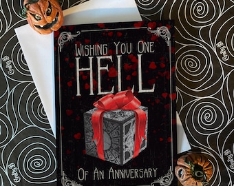 Wishing you one hell of an anniversary - Hellraiser inspired horror Pinhead greetings card. Anniversary, Love card