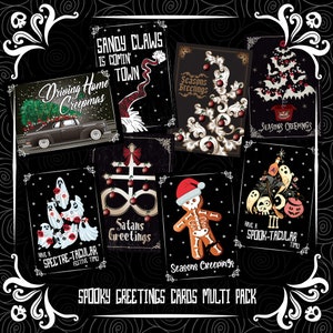 Pack of 8 - A6 alternative dark gothic Christmas cards. Multipack Goth Card. Mixed pack. Black Chrismas Merry Creepmas