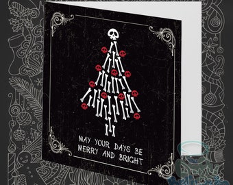 May your days be Merry and Bright - Bone Tree - alternative dark gothic Christmas card, available as a single or in packs. Goth card