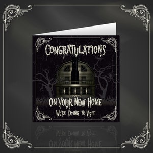 Amityville New Home - carte de pendaison de crémaillère gothique alternative. Idéal pour un fan d'horreur !