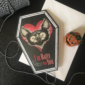 NEUE Sargkarten - I'm batty for you - Alternative Jahrestags-, Valentins-, Liebeskarte. Fledermaus Gothic Tattoo Thema. Gothic Karte