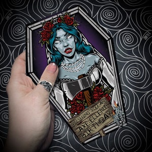 Ich wünsche Ihnen eine AXE-ELLENT Geburtstagssarg Karte - Alternative Grußkarte. Gothic Tattoo Thema. Gothic Karte. Geisterschloss