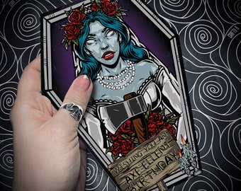 Wishing You An AXE-ELLENT Birthday Coffin Card - Alternative greetings  card. Gothic tattoo theme. Goth Card. Haunted Mansion