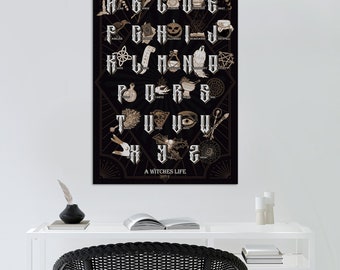 A witches life - Witch based Alphabet print available in a range of sizes. The perfect print for the witch or warlock in your life.