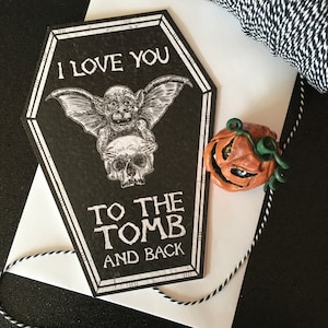NEUE Sargkarten - Ich liebe dich bis ins Grab und zurück - Alternative Jahrestags-, Valentins- und Liebeskarte. Skelett Gothic niedlich. Gothic Karte