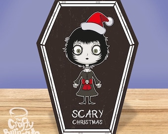 NEW COFFIN CARDS - Scary Christmas little sullen girl Christmas Card  - Alternative greetings card. Gothic theme