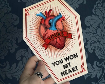 NEW COFFIN CARDS - You won my heart - Alternative anniversary, valentine, love card. Skeleton gothic cute. Goth Card