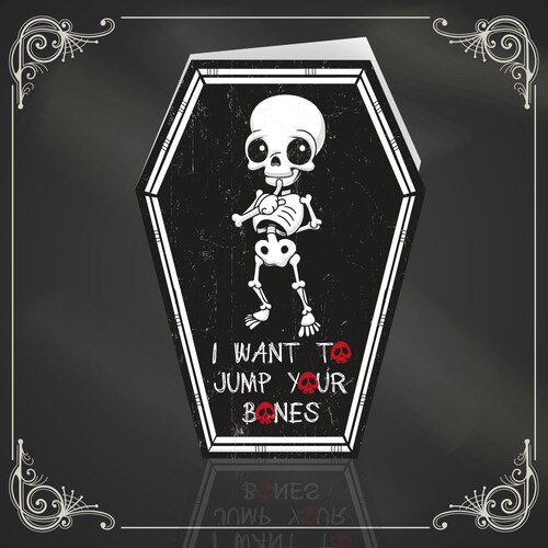 NEW COFFIN CARDS - I want to jump your bones - Alternative anniversary, valentine, love card. Skeleton gothic cute. Goth Card