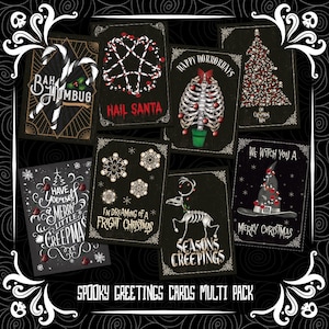 8er Pack - A6 alternative dark gothic Weihnachtskarten. Multipack Goth Karte. Gemischte Packung. Schwarze Weihnachten Merry Creepmas