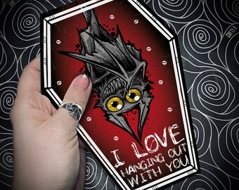 NEW COFFIN CARDS - I Love Hanging Out With You - Alternative anniversary, valentine, love card. Skeleton gothic cute. Goth Card