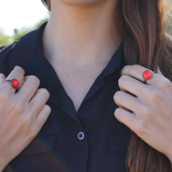Red cabochon Ring Cute Ring Girls Birthday Gifts Quirky Ring Unique Ring for Her Gifts Girl Ring Red Adjustable Ring Index Finger Ring Cool