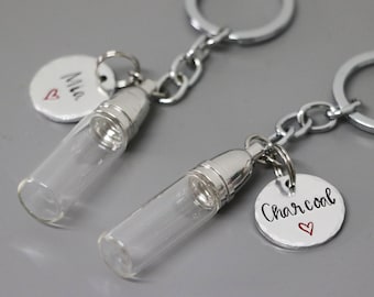 Urn keychain with name, Empty vial keychain, Bottle ashes holder, Dog memorial for him, Sympathy gift, Lock of hair keepsake, Pet loss gifts