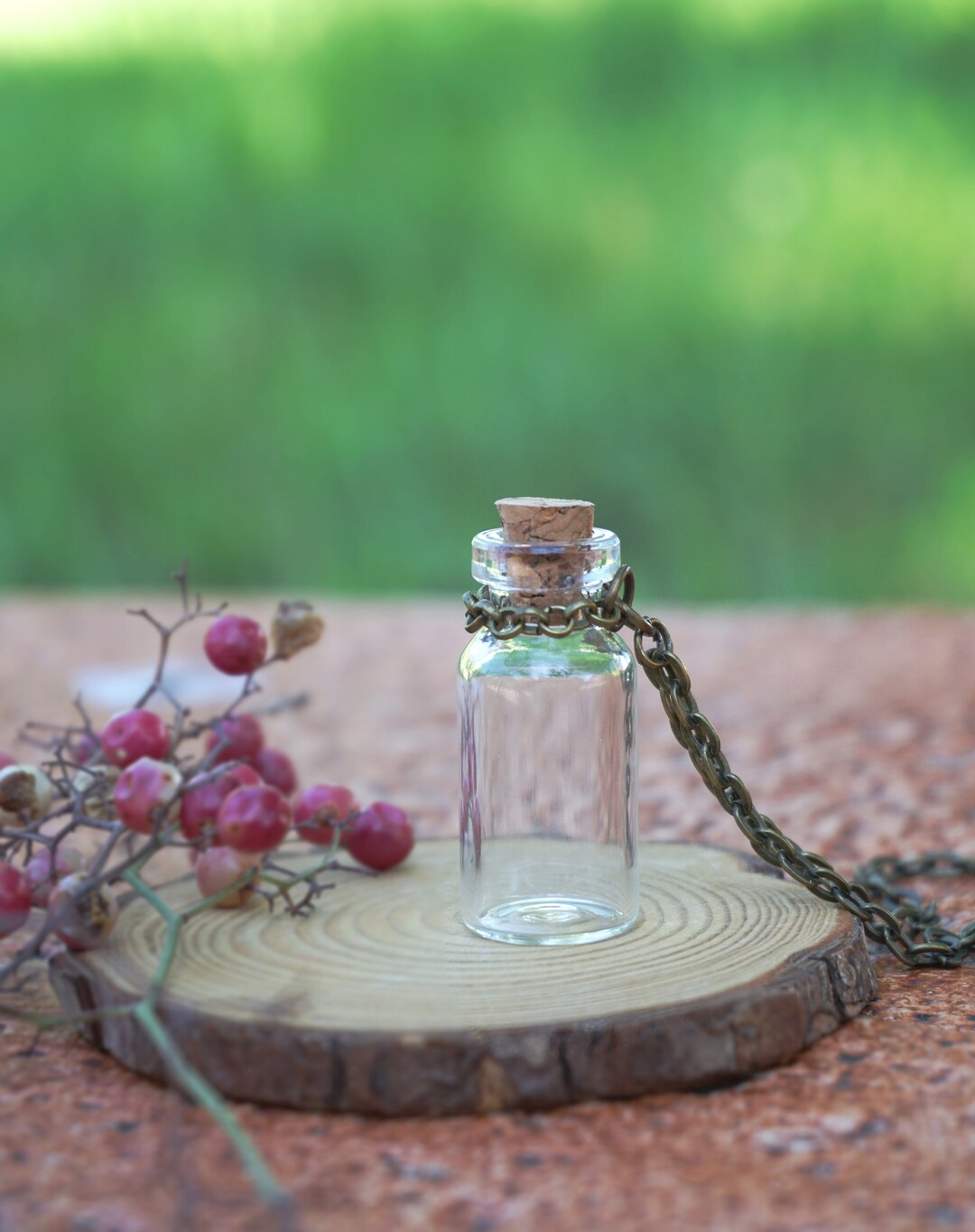 Empty Bottle Necklace Fill It Yourself With Ashes or Hair Customizable