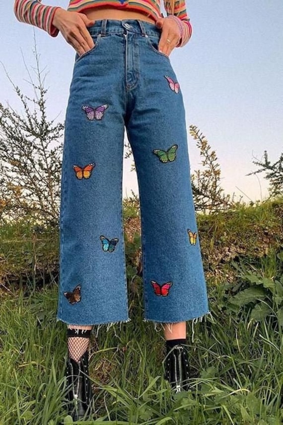 Embroidered Butterfly Patch iron On Unique 90's Vibe Aesthetic