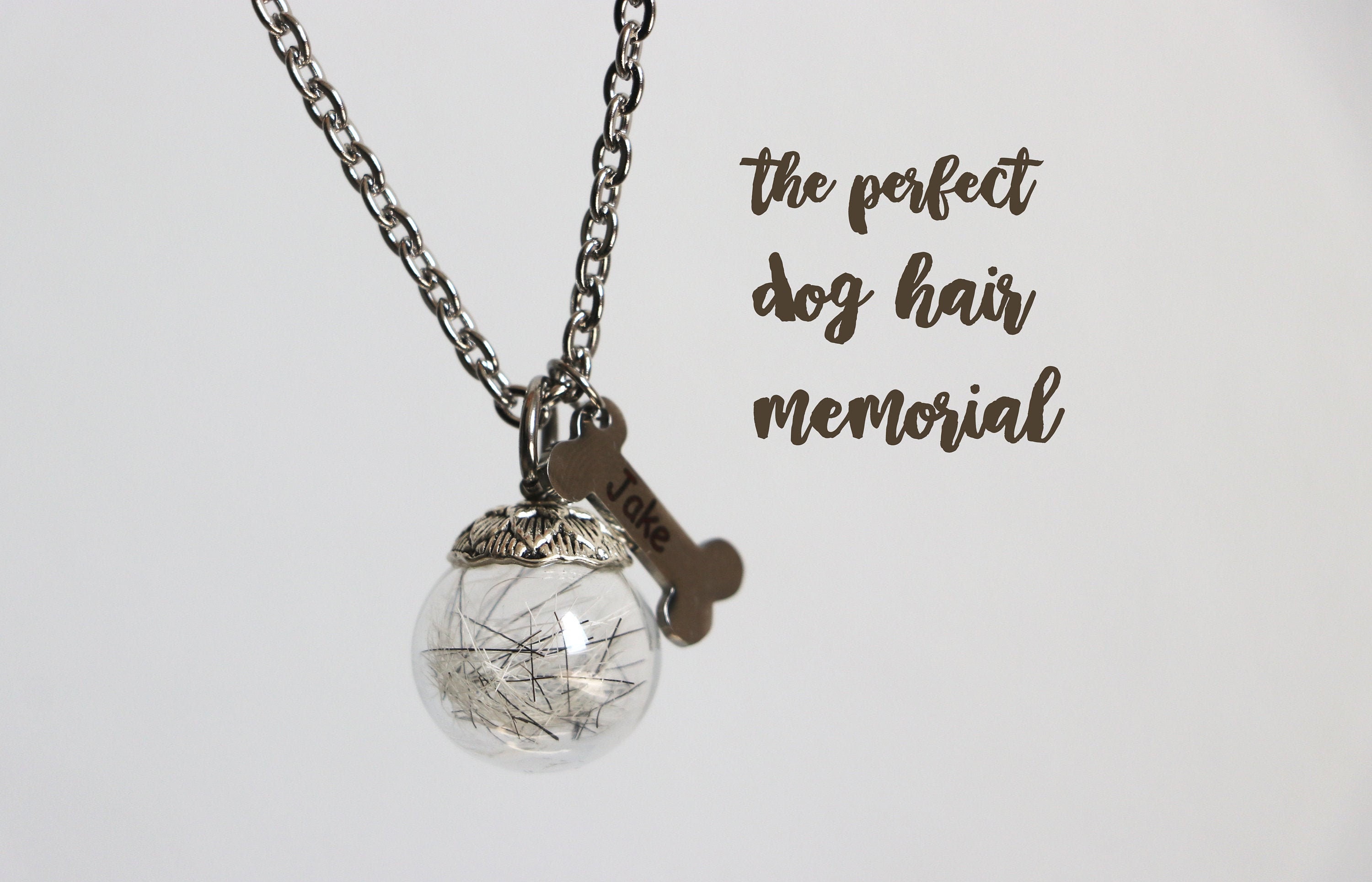 Dog hair memorial necklace with engraved name and paw charm Etsy