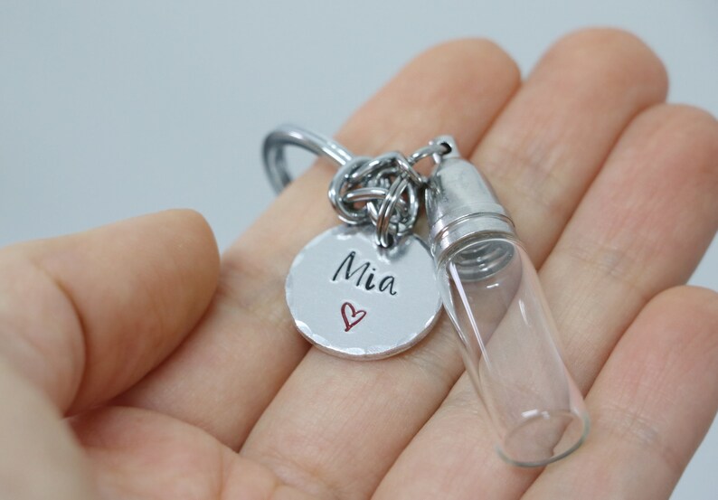 Urn Keychain With Name Empty Vial Keychain Bottle Ashes Etsy