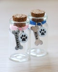 Personalized dog fur memorial jar, Small urn for dog hair, Beloved dog loss sympathy gift, Custom pet hair keepsake for altar, desk or shelf product logo