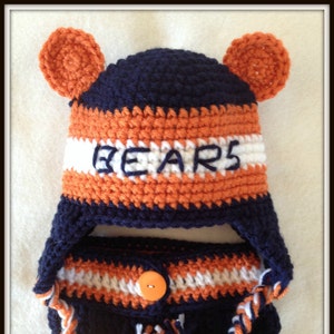Crochet Chicago Baby Football Bears Baby Shower Gift-Baby Bear Hat and Diaper Cover-Photo Prop Bears Crochet Hat.