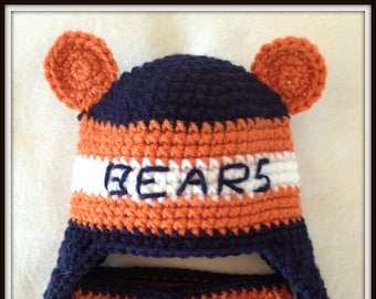 Chicago Football Bears Crochet Baby Hat-Football Baby Shower Gift-Chicago Bears Baby Photo Prop-Baby Bears Hat Crochet Baby-Orange and Blue