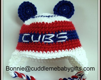 Cubs Baseball Crochet Baby Hat, Newborn Photo Prop