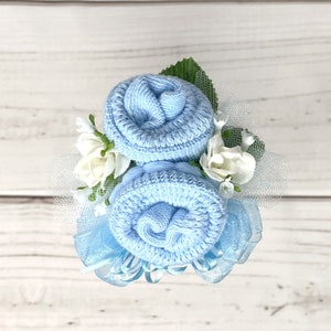 Baby Boy Shower Sock Corsage-Mommy to be Baby Shower Corsage-Grandma to be-Were Expecting Baby Shower Decorations. image 1