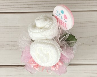 Baby Shower Corsage for Mommy to be with Lace Socks-Infant Baby Sock Corsage.