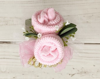 Baby Girl Sock Corsage-Baby Shower Corsage-New Grandma Gift-Were Expecting Baby Shower Decorations, Mommy to be Pin, Baby Pin