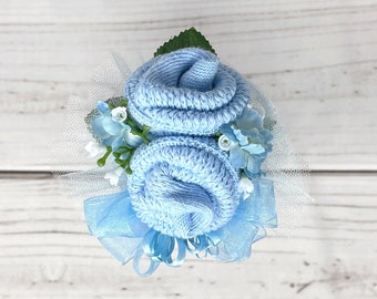 Baby Sock Corsage, Baby Boy Baby Shower, Mommy to be Pin on Corsage, Grandma to be Corsage, Baby Boy, Mommy to be Gift, Gender Reveal Gift.