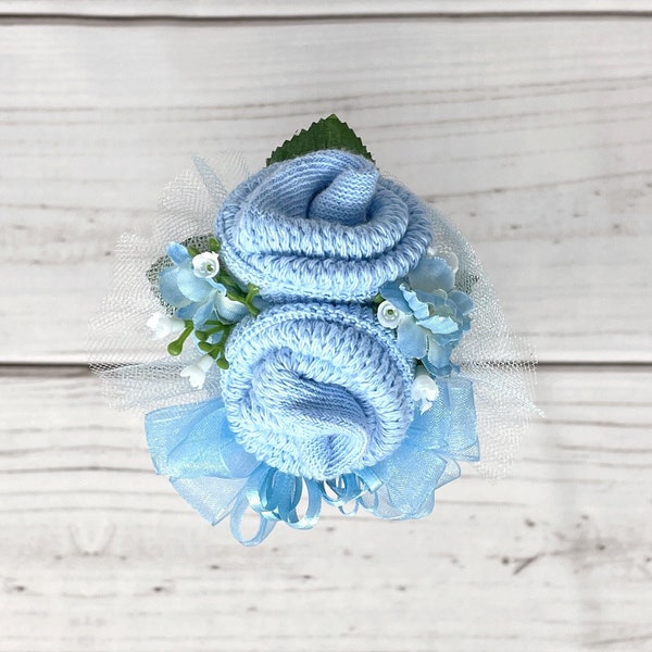 Baby Sock Corsage, Baby Boy Baby Shower, Mommy to be Pin on Corsage, Grandma to be Corsage, Baby Boy, Mommy to be Gift, Gender Reveal Gift.