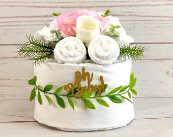 Greenery Diaper Cake: Baby Shower Table Centerpiece, New Mom Gift